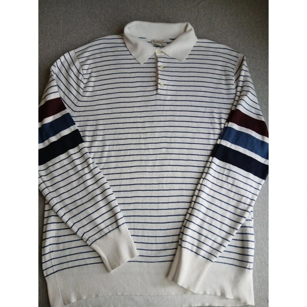 J Crew Sweater Mens Medium Heritage Cotton Polo Stripe Rugby Preppy Cotton